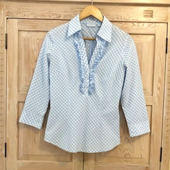 New York & Company Gingham Country Western Cowgirl Cowboy Shirt Ruffle - Picture 2 of 7